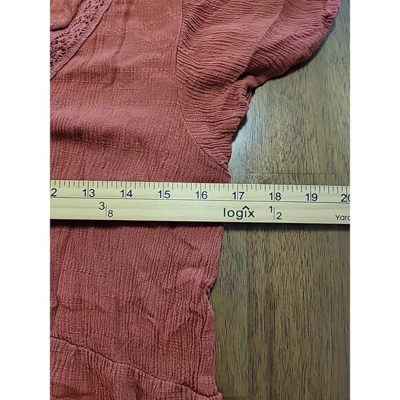 Boho Burnt Orange Peplum Flutter Sleeve Cropped Top Fairycore Cottagecore M - Picture 6 of 8